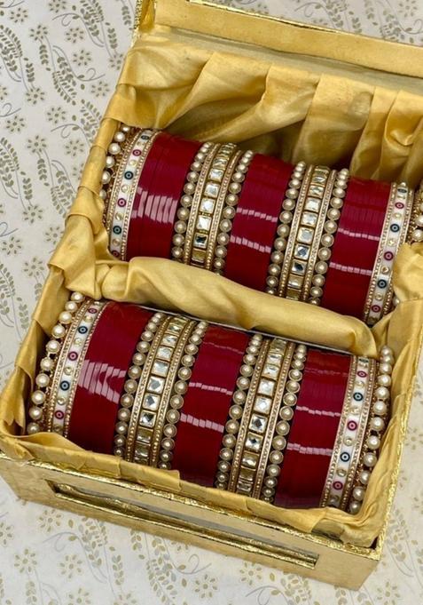 Set Of 2 Gold Plated Meenakari Kundan Studded Bridal Chooda