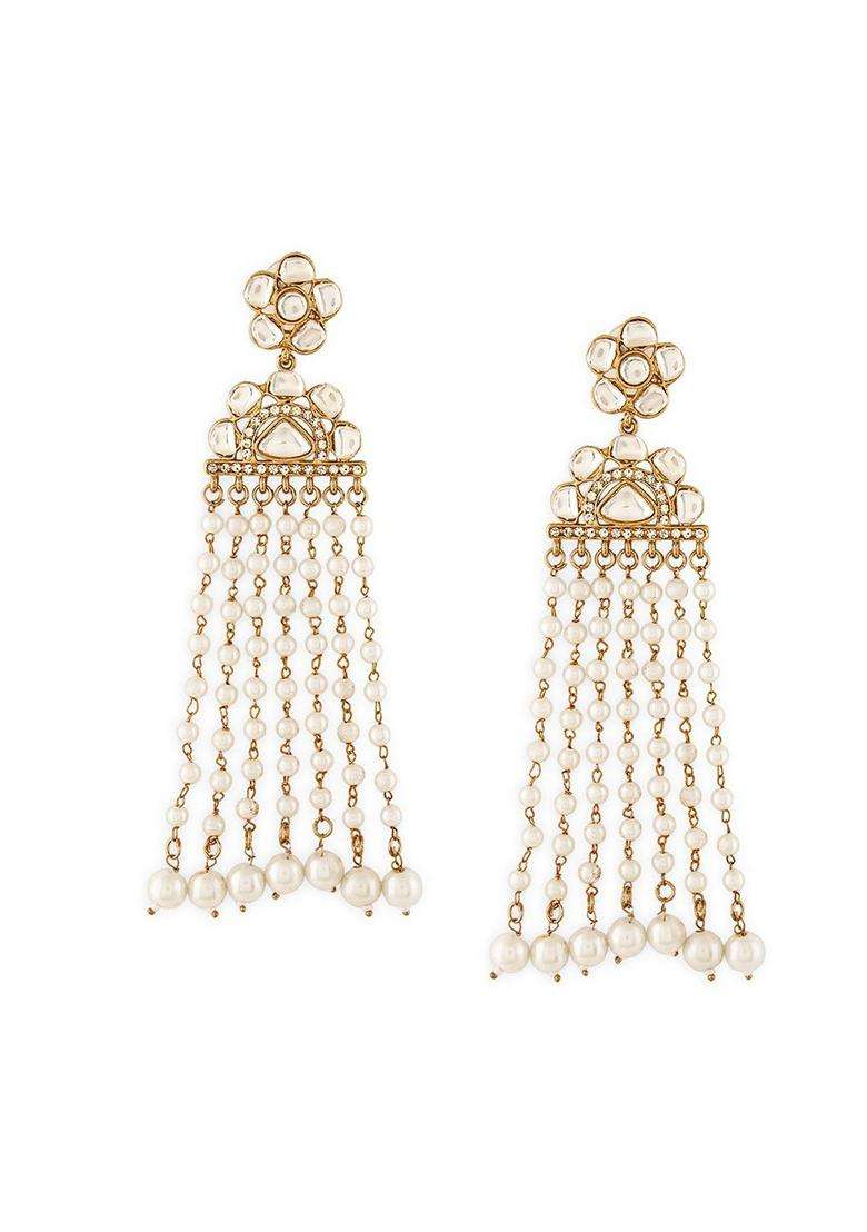 Gold-Plated Kundan Studded Contemporary Drop Earrings for Women | Traditional Ethnic Jewellery for Wedding & Festive Wear | Gift for Her - Indya