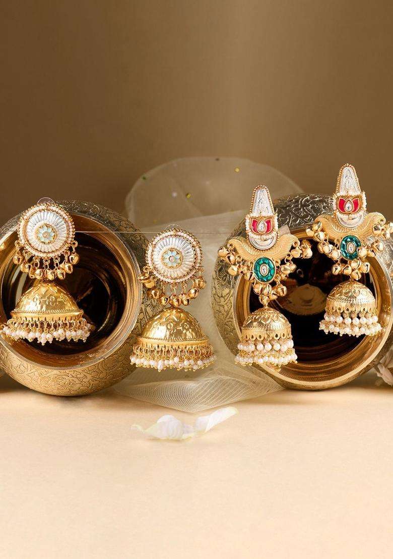 Gold-Plated Jhumkas Earrings for Women | Traditional Ethnic Jewellery for Wedding & Festive Wear | Gift for Her - Indya