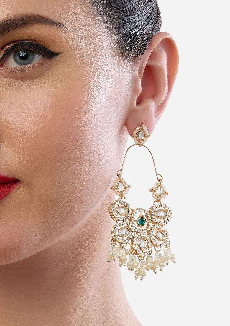 Set of 2 Gold-Plated Austrian Diamond Stone Studded & Beaded Drop Earrings for Women | Fusion Party & Festive Wear | Gift for Her - Indya