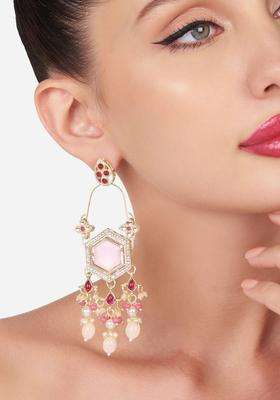 Gold-Plated Kundan Studded & Beaded Contemporary Drop Earrings for Women | Fusion Party & Festive Wear | Gift for Her