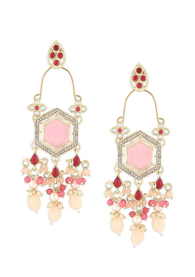 Gold-Plated Kundan Studded & Beaded Contemporary Drop Earrings for Women | Fusion Party & Festive Wear | Gift for Her - Indya