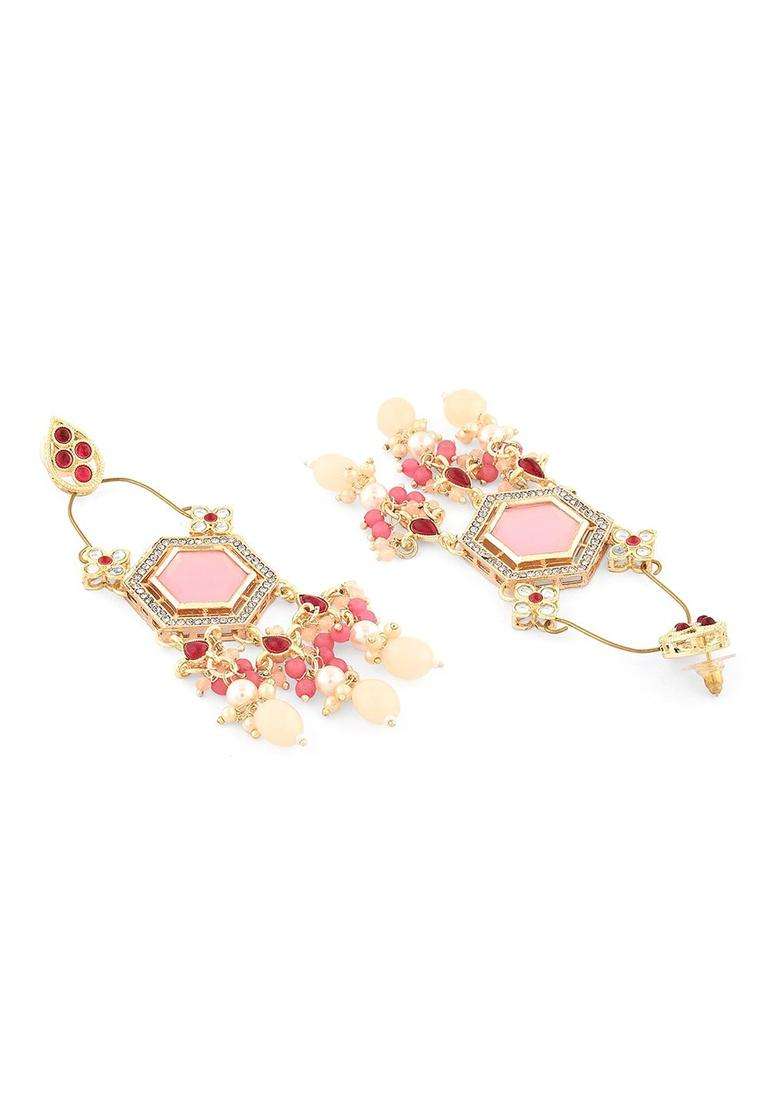 Gold-Plated Kundan Studded & Beaded Contemporary Drop Earrings for Women | Fusion Party & Festive Wear | Gift for Her - Indya