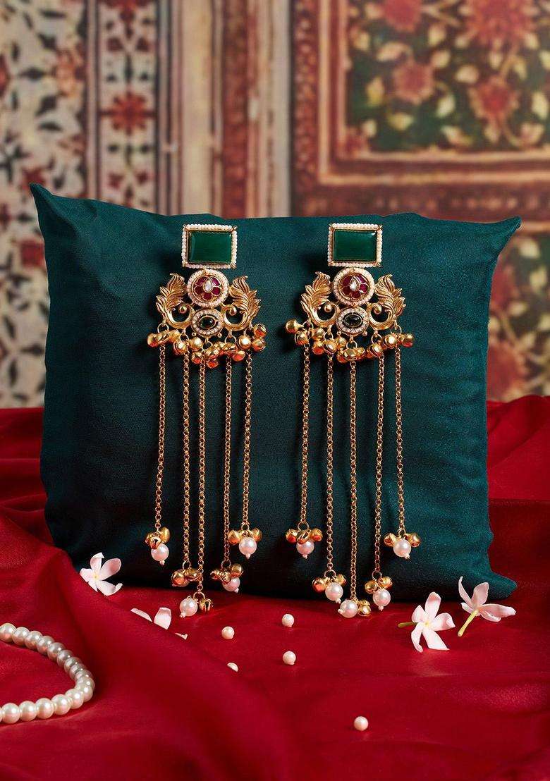 Gold-Plated Floral Drop Earrings for Women | Traditional Ethnic Jewellery for Wedding & Festive Wear | Gift for Her - Indya