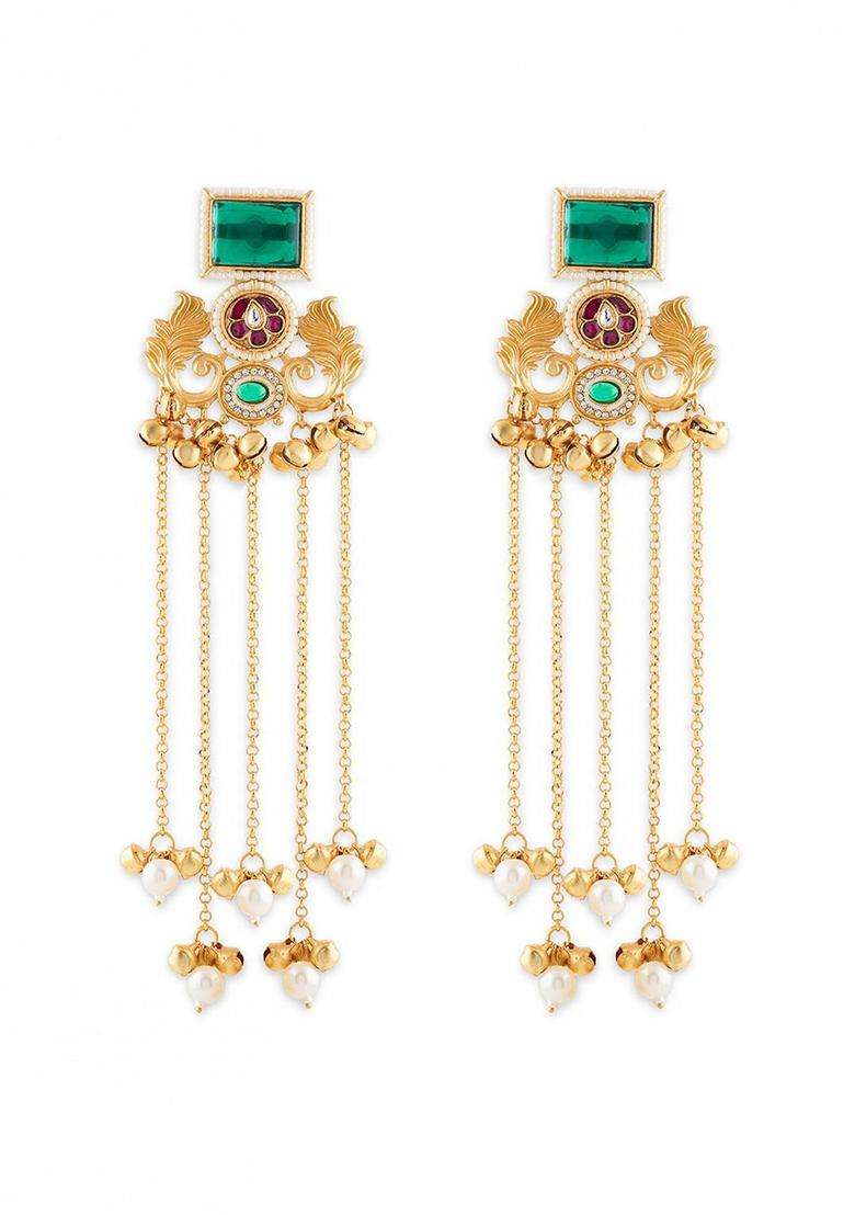 Gold-Plated Floral Drop Earrings for Women | Traditional Ethnic Jewellery for Wedding & Festive Wear | Gift for Her - Indya