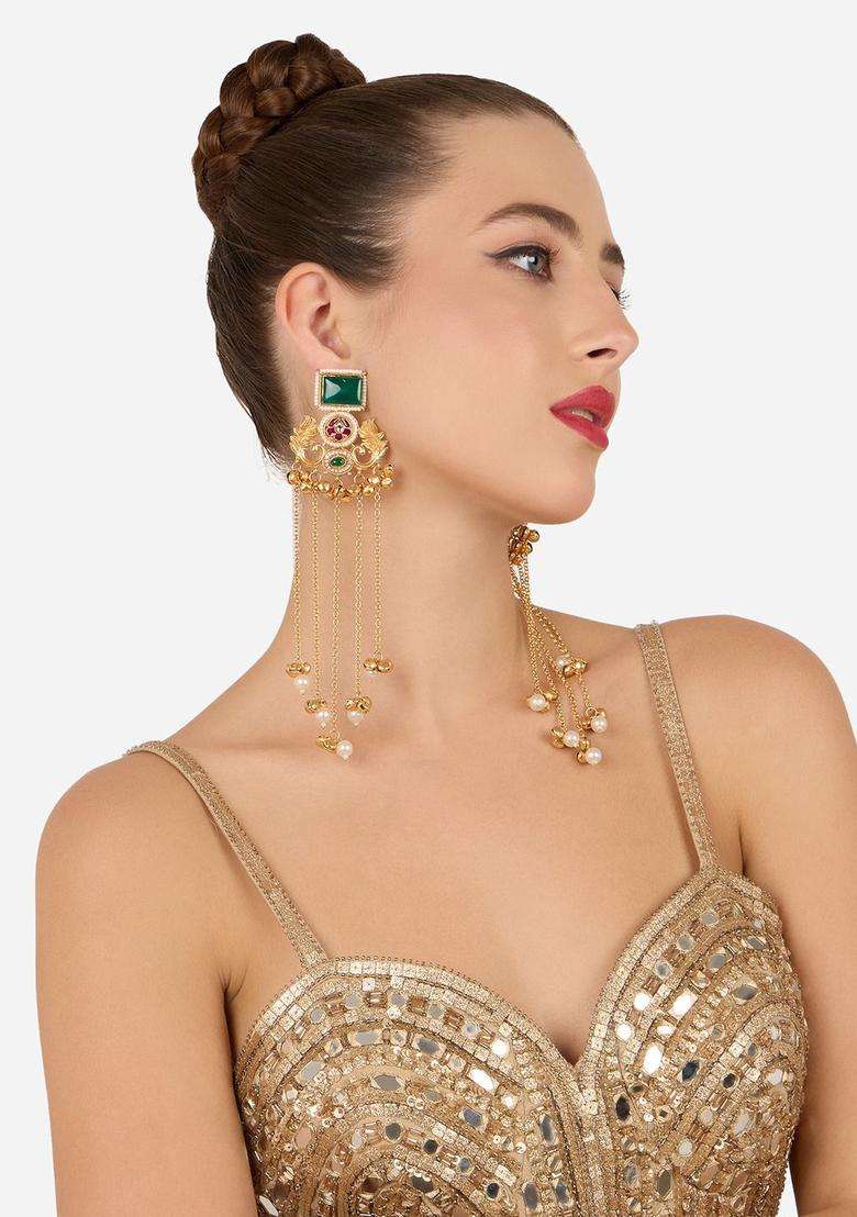 Gold-Plated Floral Drop Earrings for Women | Traditional Ethnic Jewellery for Wedding & Festive Wear | Gift for Her - Indya