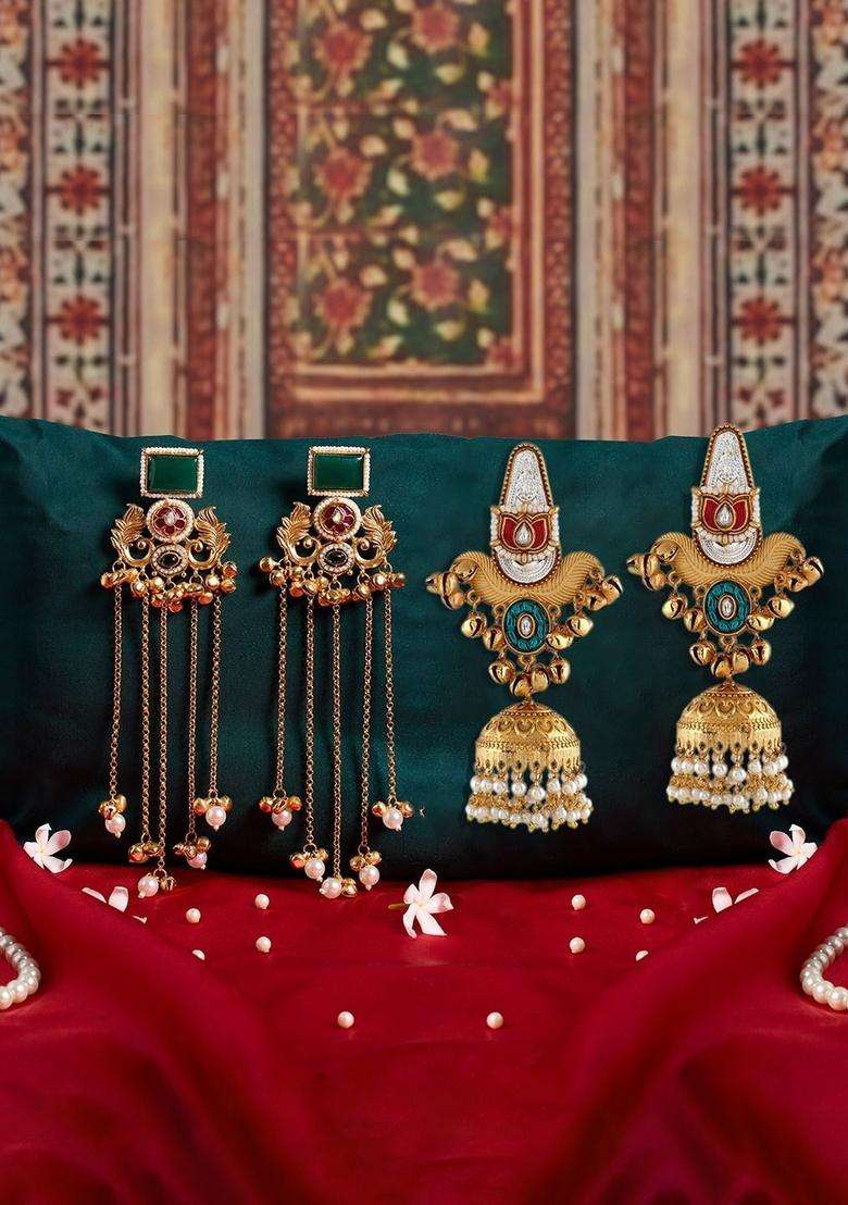 Gold-Plated Jhumkas Earrings for Women | Traditional Ethnic Jewellery for Wedding & Festive Wear | Gift for Her - Indya