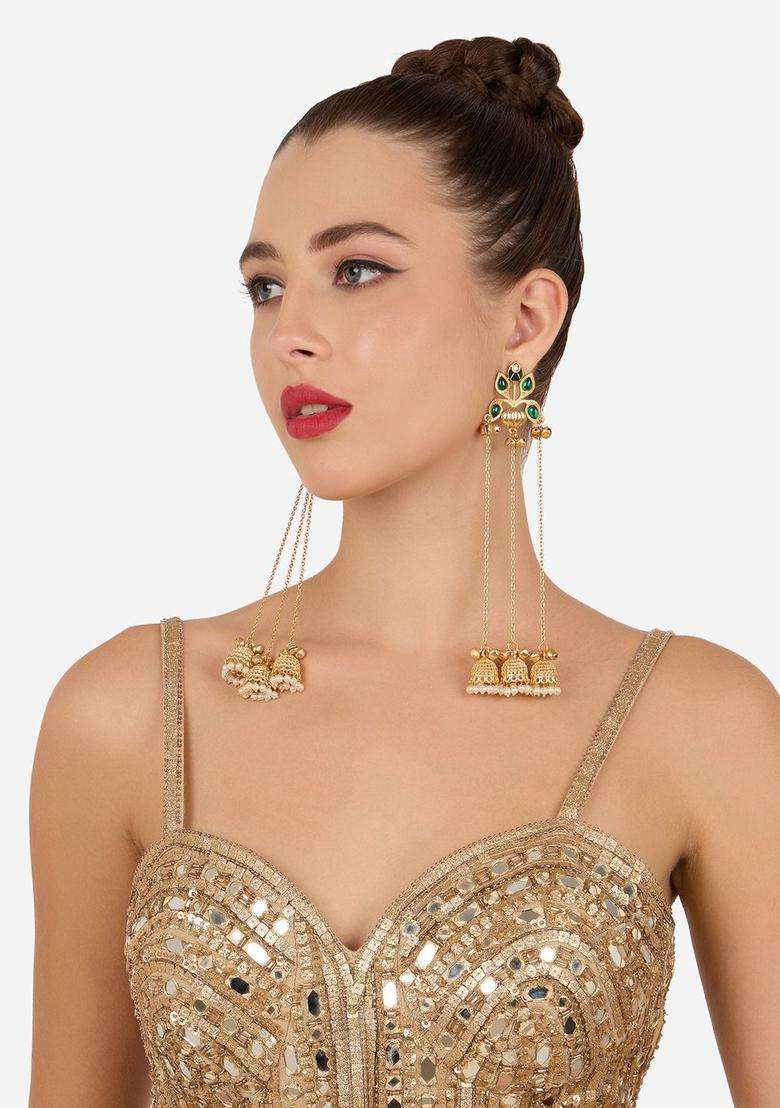 Gold-Plated Geometric Jhumkas Earrings for Women | Traditional Ethnic Jewellery for Wedding & Festive Wear | Gift for Her - Indya