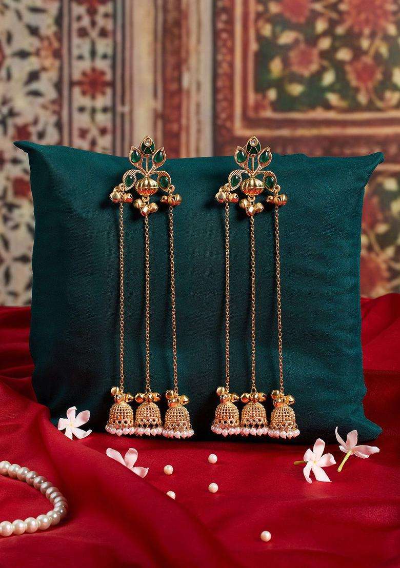 Gold-Plated Geometric Jhumkas Earrings for Women | Traditional Ethnic Jewellery for Wedding & Festive Wear | Gift for Her - Indya