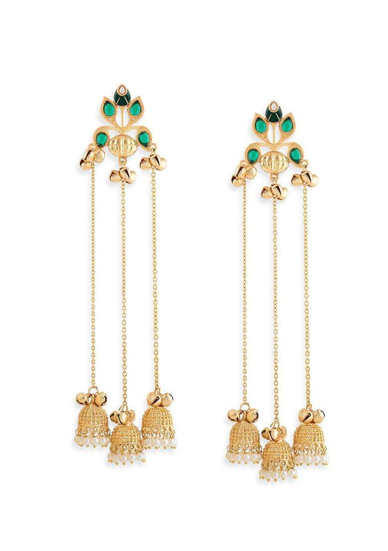 Gold-Plated Geometric Jhumkas Earrings for Women | Traditional Ethnic Jewellery for Wedding & Festive Wear | Gift for Her - Indya