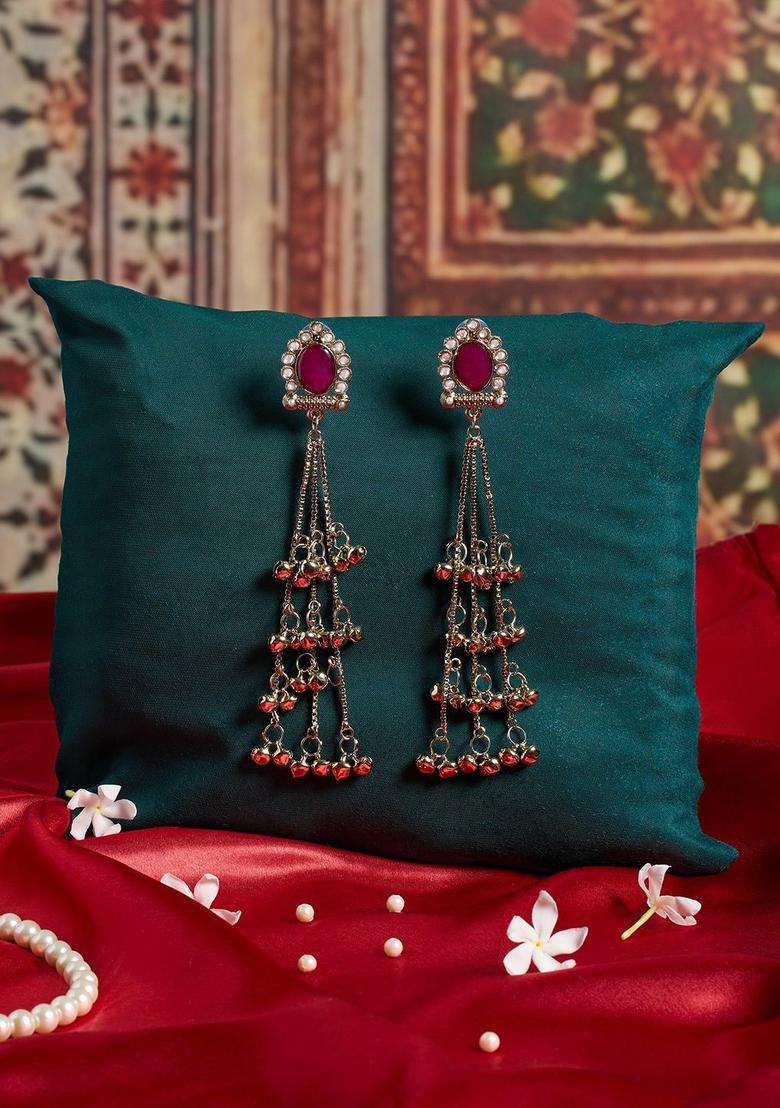 Gold-Plated Contemporary Drop Earrings for Women | Traditional Ethnic Jewellery for Wedding & Festive Wear | Gift for Her - Indya