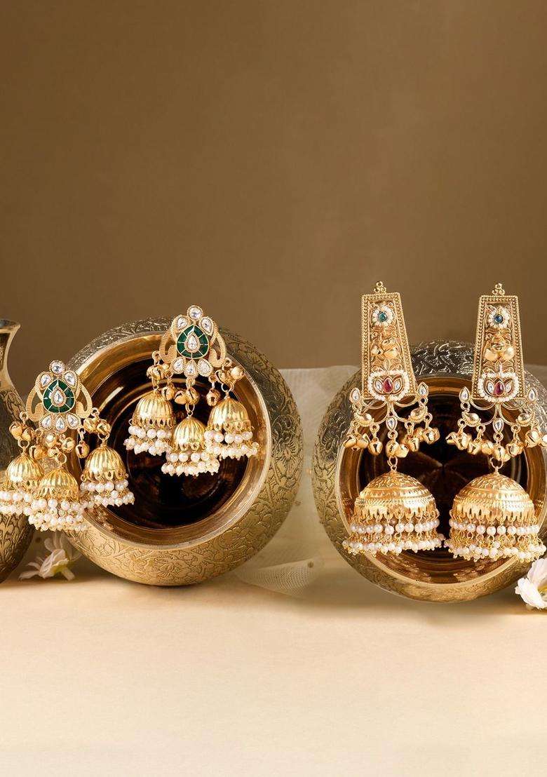 Gold-Plated Jhumkas Earrings for Women | Traditional Ethnic Jewellery for Wedding & Festive Wear | Gift for Her - Indya