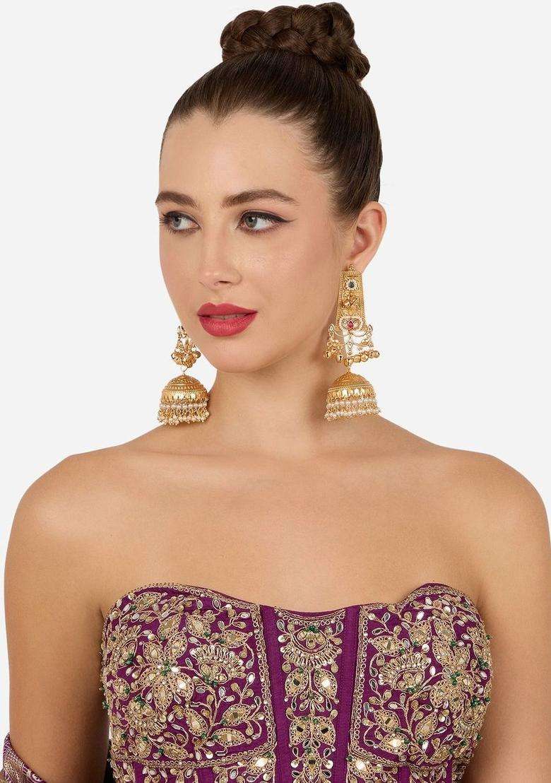 Gold-Plated Jhumkas Earrings for Women | Traditional Ethnic Jewellery for Wedding & Festive Wear | Gift for Her - Indya