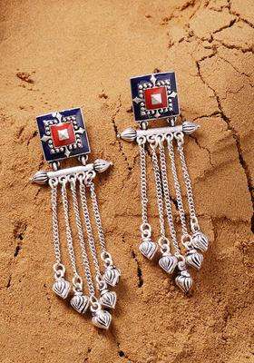 Silver-Plated Mandala Rangoli Inspired Tassels Earrings for Women | Fusion Party & Festive Wear | Gift for Her