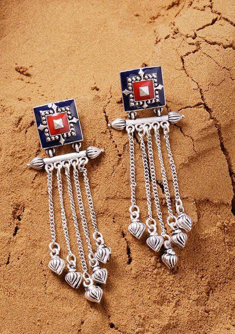 Silver-Plated Mandala Rangoli Inspired Tassels Earrings for Women | Fusion Party & Festive Wear | Gift for Her - Indya