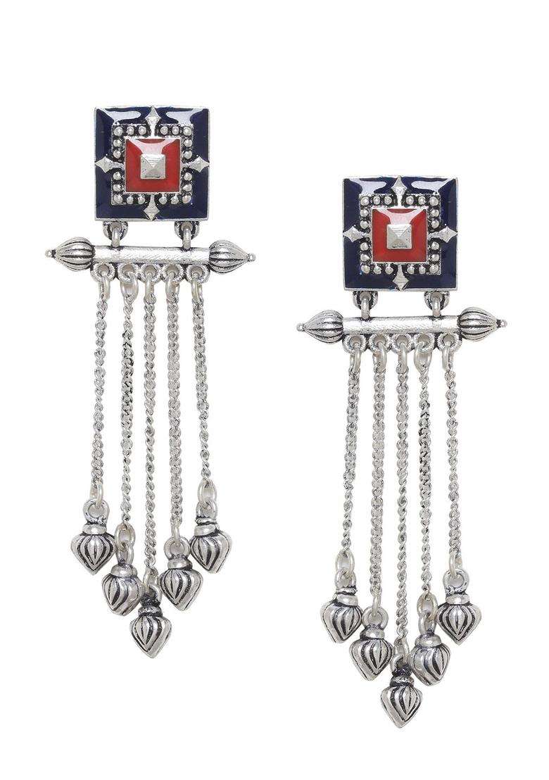Silver-Plated Mandala Rangoli Inspired Tassels Earrings for Women | Fusion Party & Festive Wear | Gift for Her - Indya