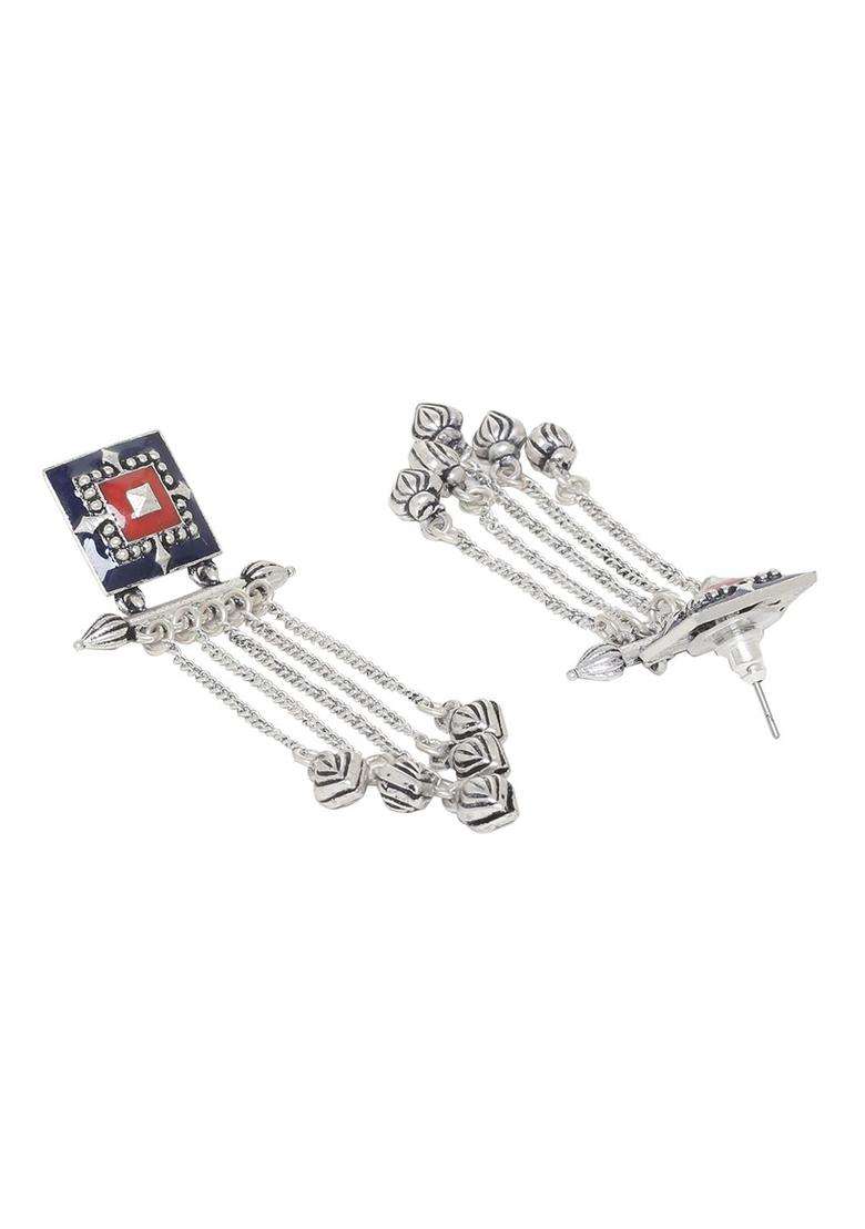 Silver-Plated Mandala Rangoli Inspired Tassels Earrings for Women | Fusion Party & Festive Wear | Gift for Her - Indya