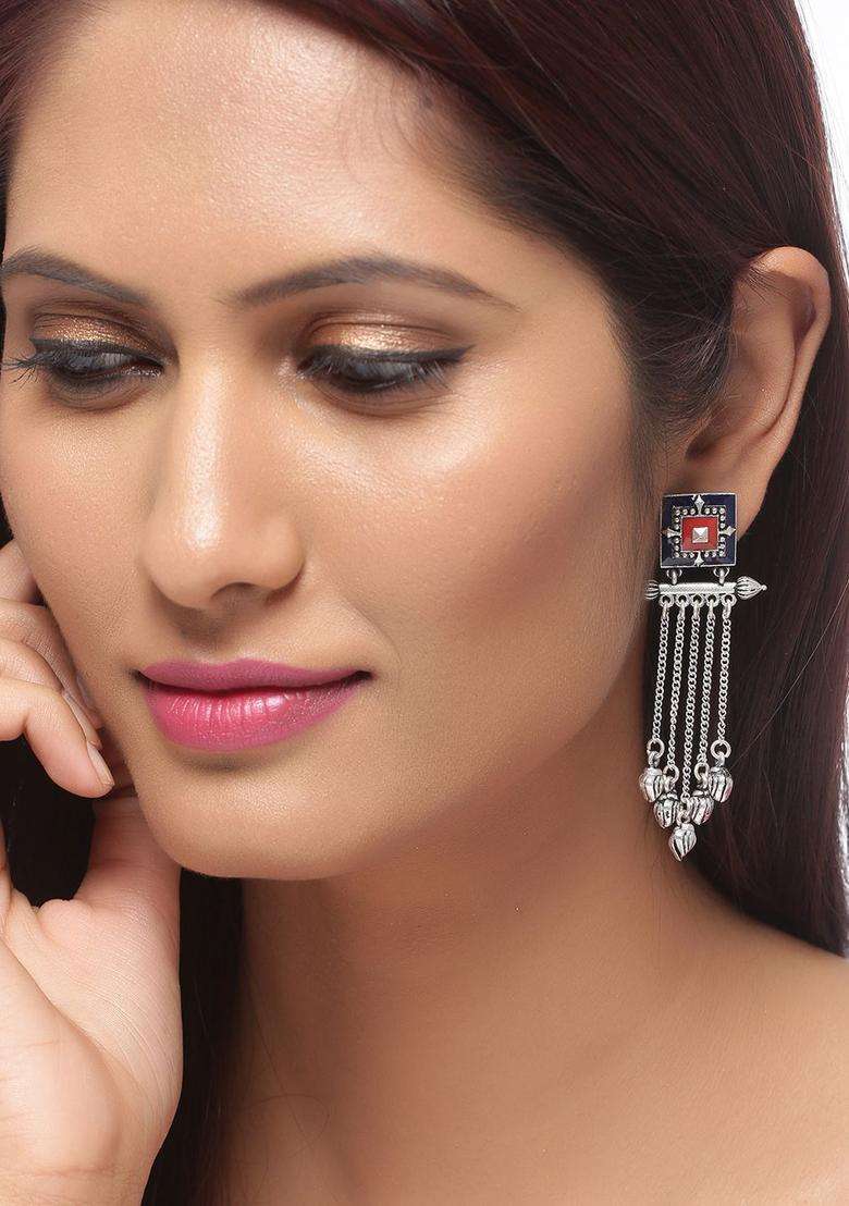 Silver-Plated Mandala Rangoli Inspired Tassels Earrings for Women | Fusion Party & Festive Wear | Gift for Her - Indya