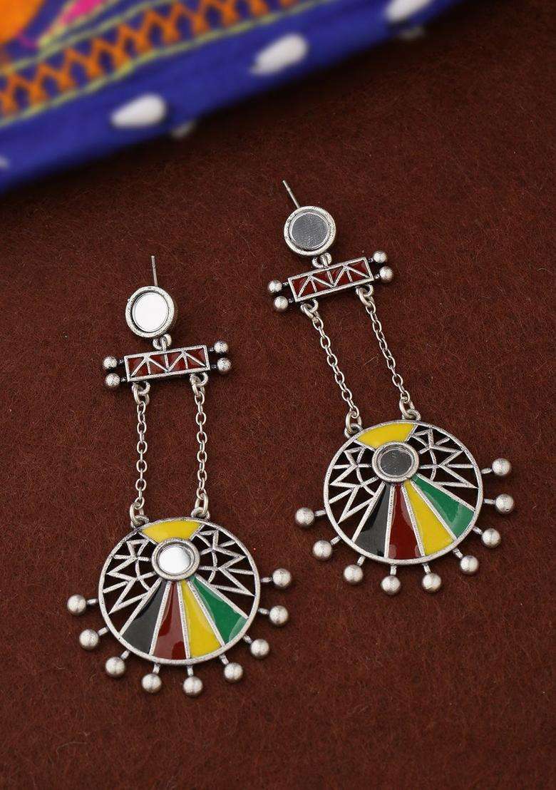 Silver-Plated Rabaari Circles Drop Earrings for Women | Fusion Party & Festive Wear | Gift for Her - Indya