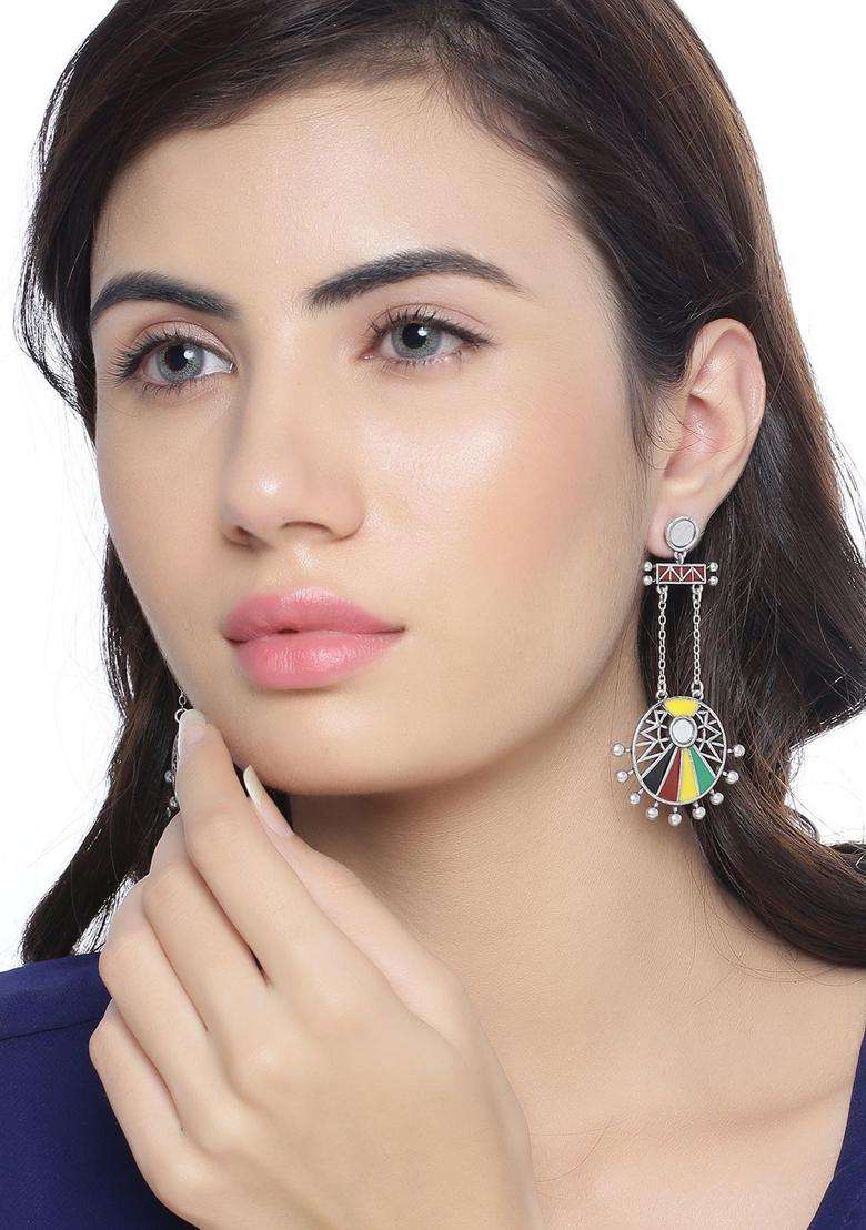 Silver-Plated Rabaari Circles Drop Earrings for Women | Fusion Party & Festive Wear | Gift for Her - Indya