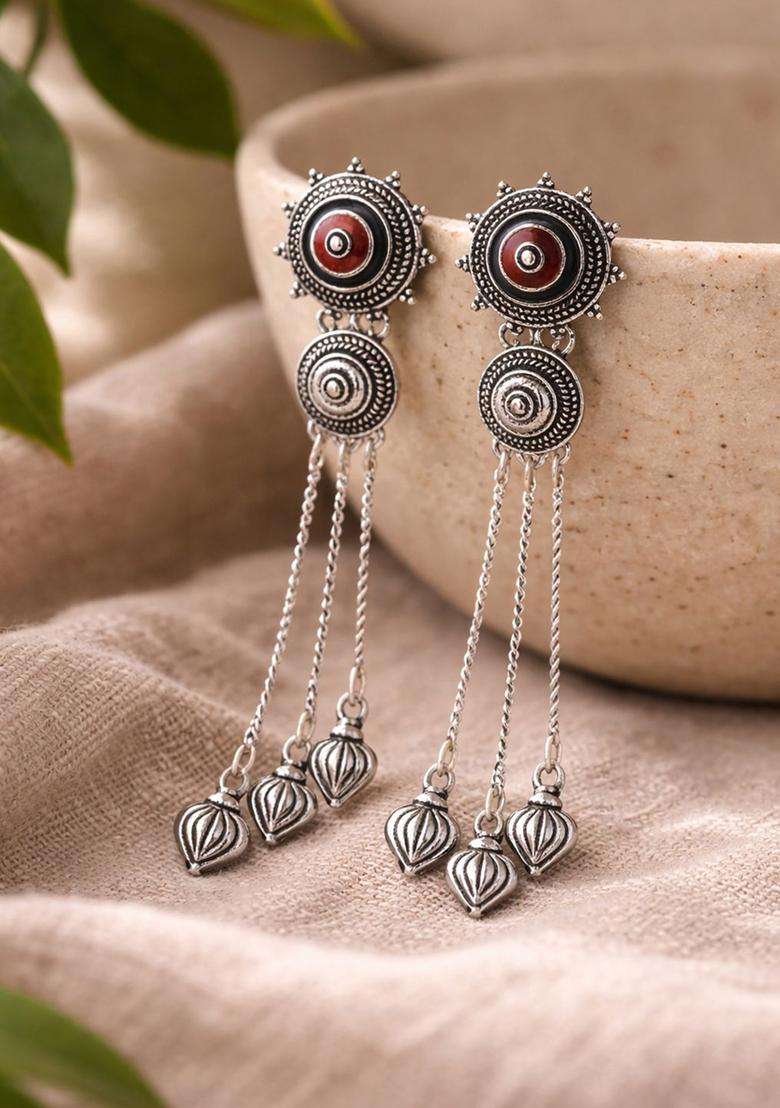 Silver-Plated Mandala Tassels Drop Earrings for Women | Fusion Party & Festive Wear | Gift for Her - Indya