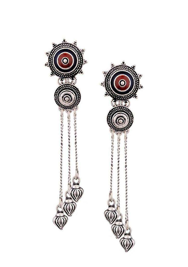Silver-Plated Mandala Tassels Drop Earrings for Women | Fusion Party & Festive Wear | Gift for Her - Indya