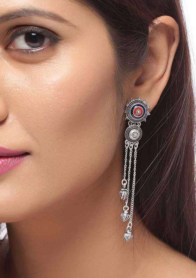 Silver-Plated Mandala Tassels Drop Earrings for Women | Fusion Party & Festive Wear | Gift for Her - Indya