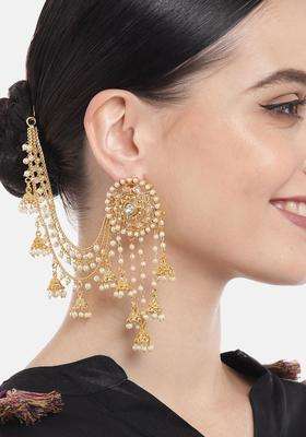 Gold-Plated Contemporary Jhumkas Earrings with Chain for Women | Traditional Ethnic Jewellery for Wedding & Festive Wear | Gift for Her
