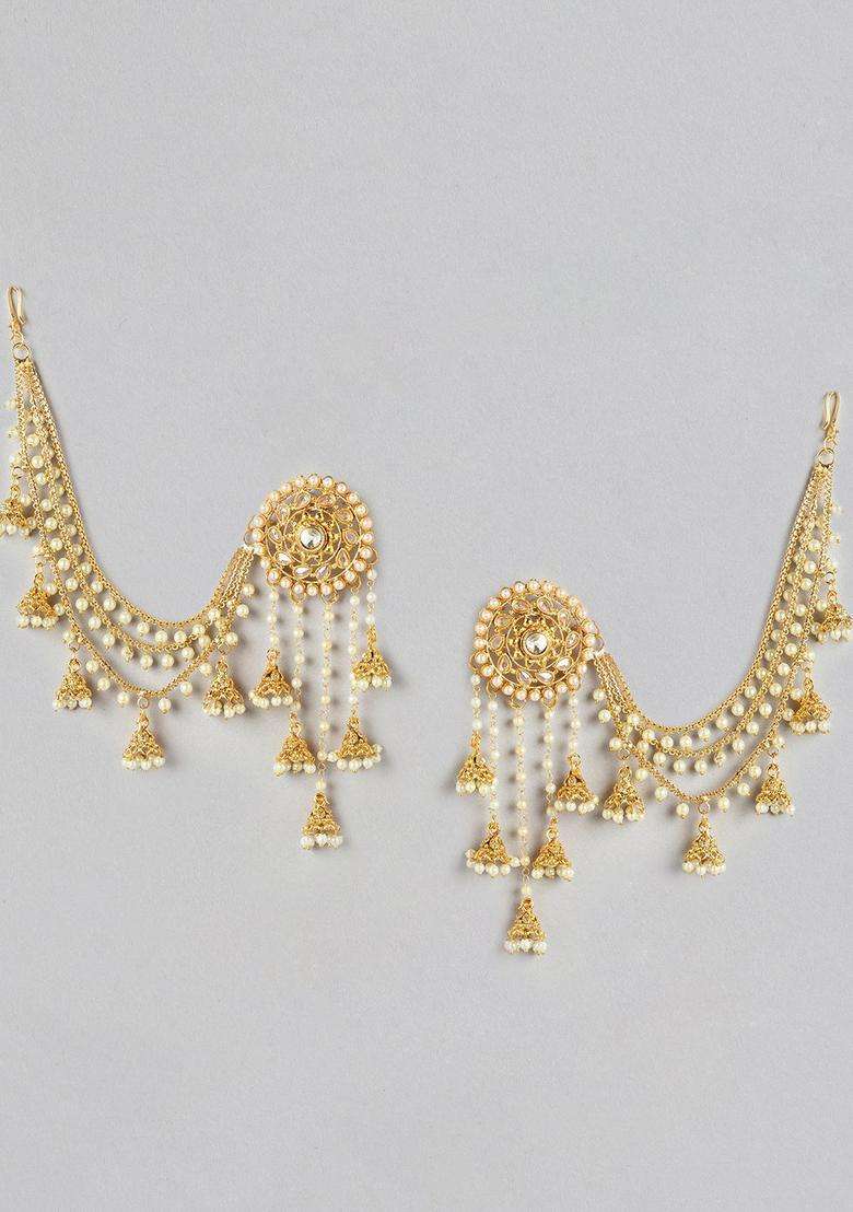 Gold-Plated Contemporary Jhumkas Earrings with Chain for Women | Traditional Ethnic Jewellery for Wedding & Festive Wear | Gift for Her - Indya
