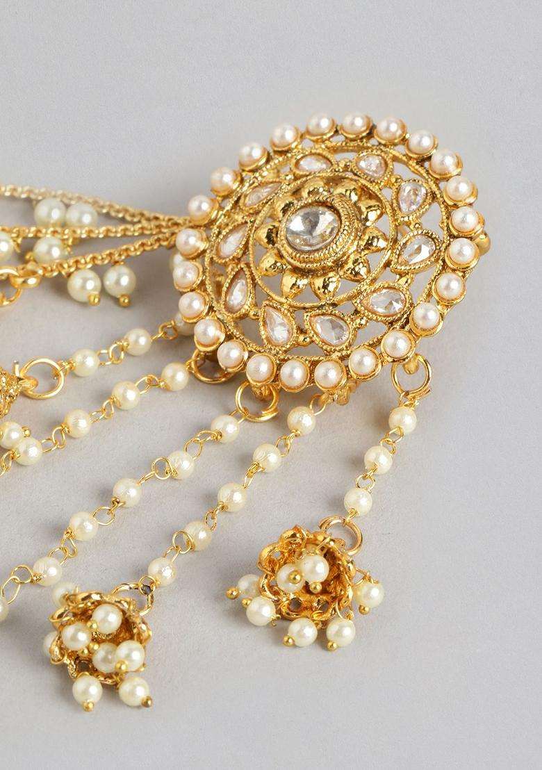 Gold-Plated Contemporary Jhumkas Earrings with Chain for Women | Traditional Ethnic Jewellery for Wedding & Festive Wear | Gift for Her - Indya