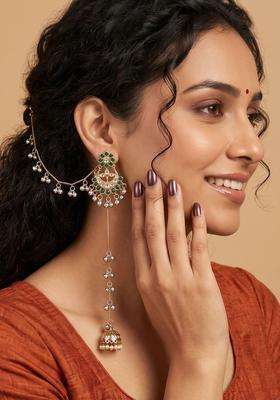 Gold-Plated Crescent Shaped Jhumkas Earrings with Kundan for Women | Traditional Ethnic Jewellery for Wedding & Festive Wear | Gift for Her