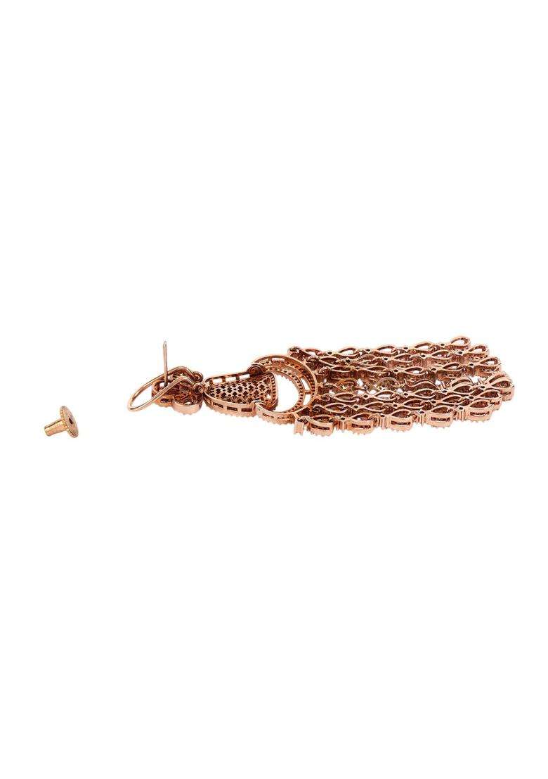 Rose Gold-Plated Cubic Zirconia Contemporary Drop Earrings for Women | Traditional Ethnic Jewellery for Wedding & Festive Wear | Gift for Her - Indya