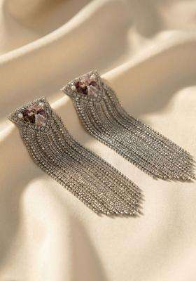 Silver-Plated Rhodium-Plated Geometric Drop Earrings for Women | Traditional Ethnic Jewellery for Wedding & Festive Wear | Gift for Her