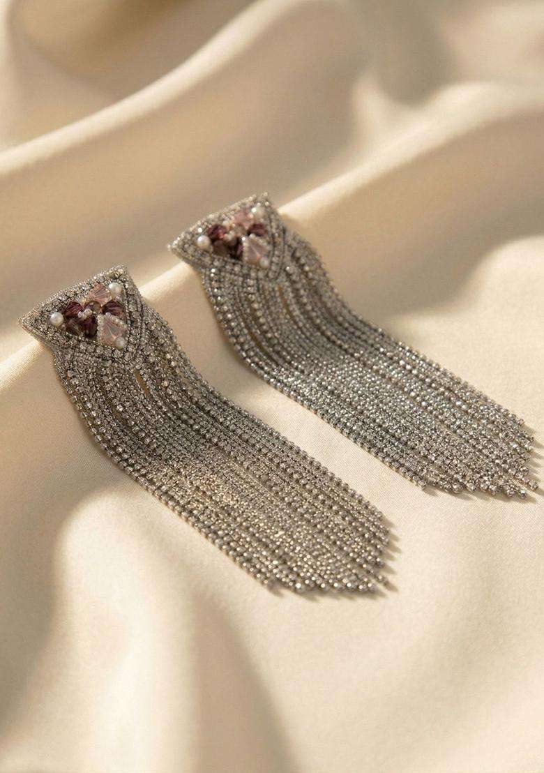 Silver-Plated Rhodium-Plated Geometric Drop Earrings for Women | Traditional Ethnic Jewellery for Wedding & Festive Wear | Gift for Her - Indya