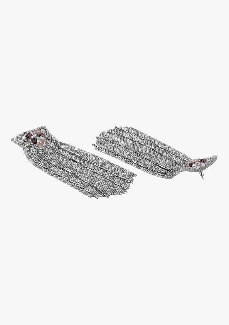 Silver-Plated Rhodium-Plated Geometric Drop Earrings for Women | Traditional Ethnic Jewellery for Wedding & Festive Wear | Gift for Her - Indya