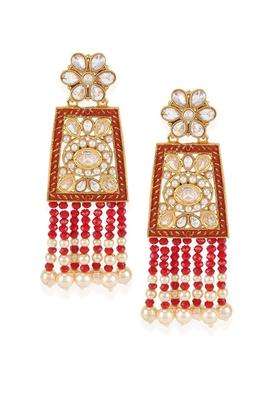 Gold-Plated & Red Floral Drop Earrings for Women | Traditional Ethnic Jewellery for Wedding & Festive Wear | Gift for Her