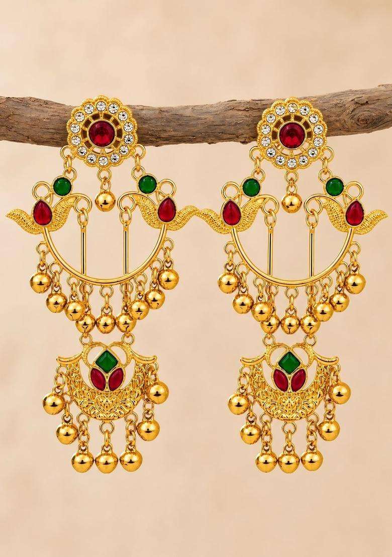 Gold-Plated Contemporary Drop Earrings for Women | Traditional Ethnic Jewellery for Wedding & Festive Wear | Gift for Her - Indya