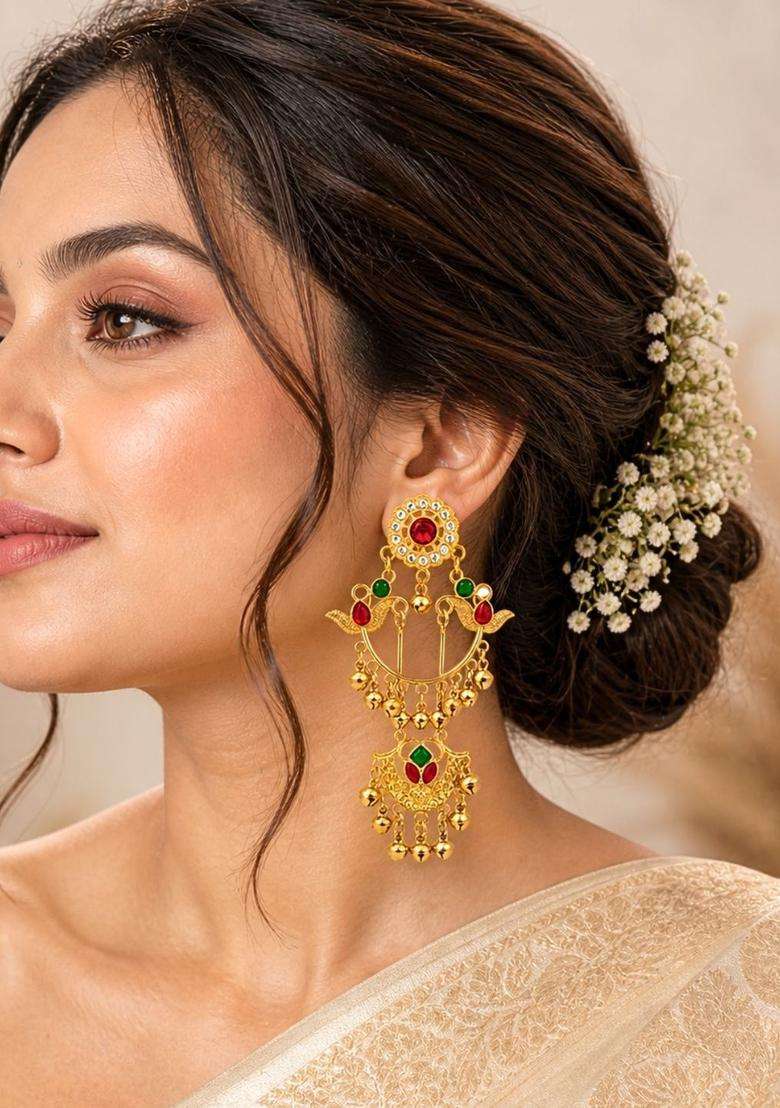 Gold-Plated Contemporary Drop Earrings for Women | Traditional Ethnic Jewellery for Wedding & Festive Wear | Gift for Her - Indya