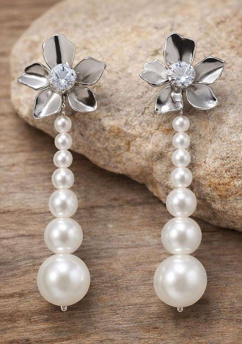 Silver-Plated Diamond Shaped Drop Earrings with CZ Stone for Women | Stylish Party & Everyday Wear | Gift for Her - Indya