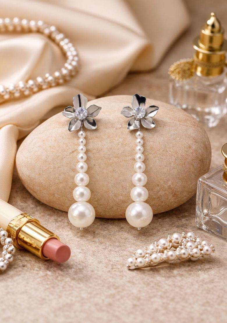 Silver-Plated Diamond Shaped Drop Earrings with CZ Stone for Women | Stylish Party & Everyday Wear | Gift for Her - Indya