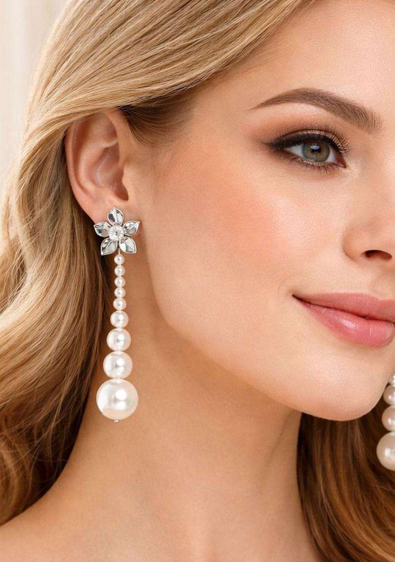 Silver-Plated Diamond Shaped Drop Earrings with CZ Stone for Women | Stylish Party & Everyday Wear | Gift for Her - Indya