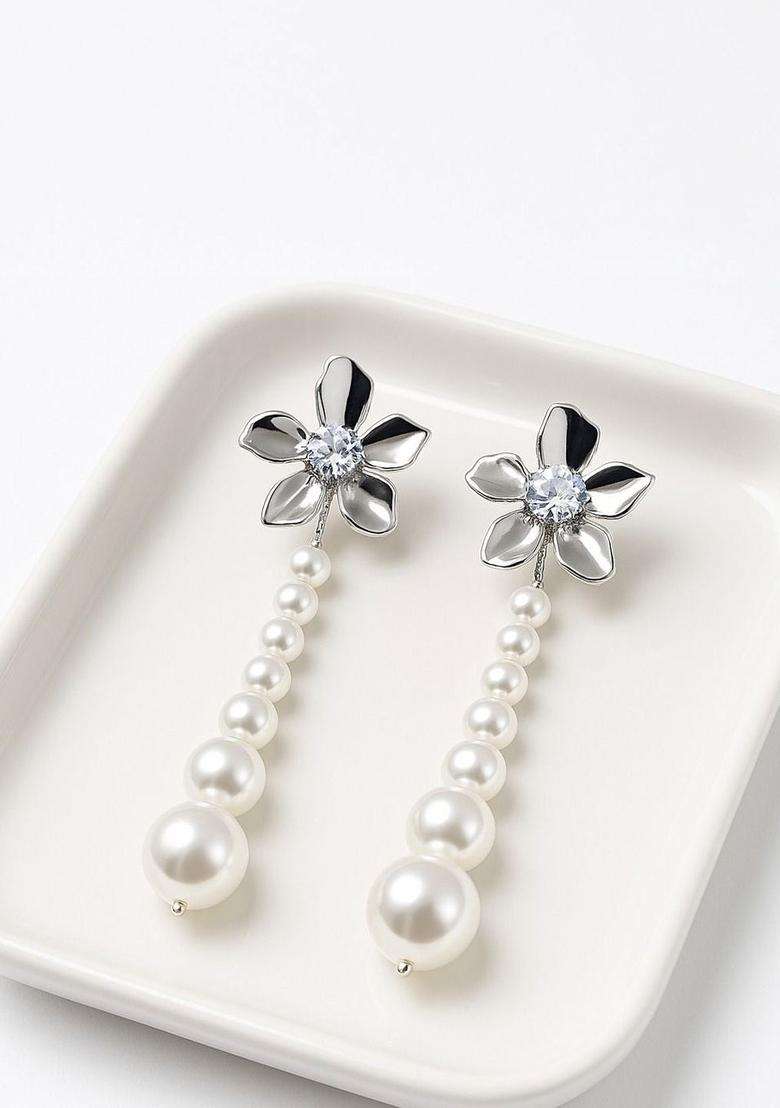 Silver-Plated Diamond Shaped Drop Earrings with CZ Stone for Women | Stylish Party & Everyday Wear | Gift for Her - Indya