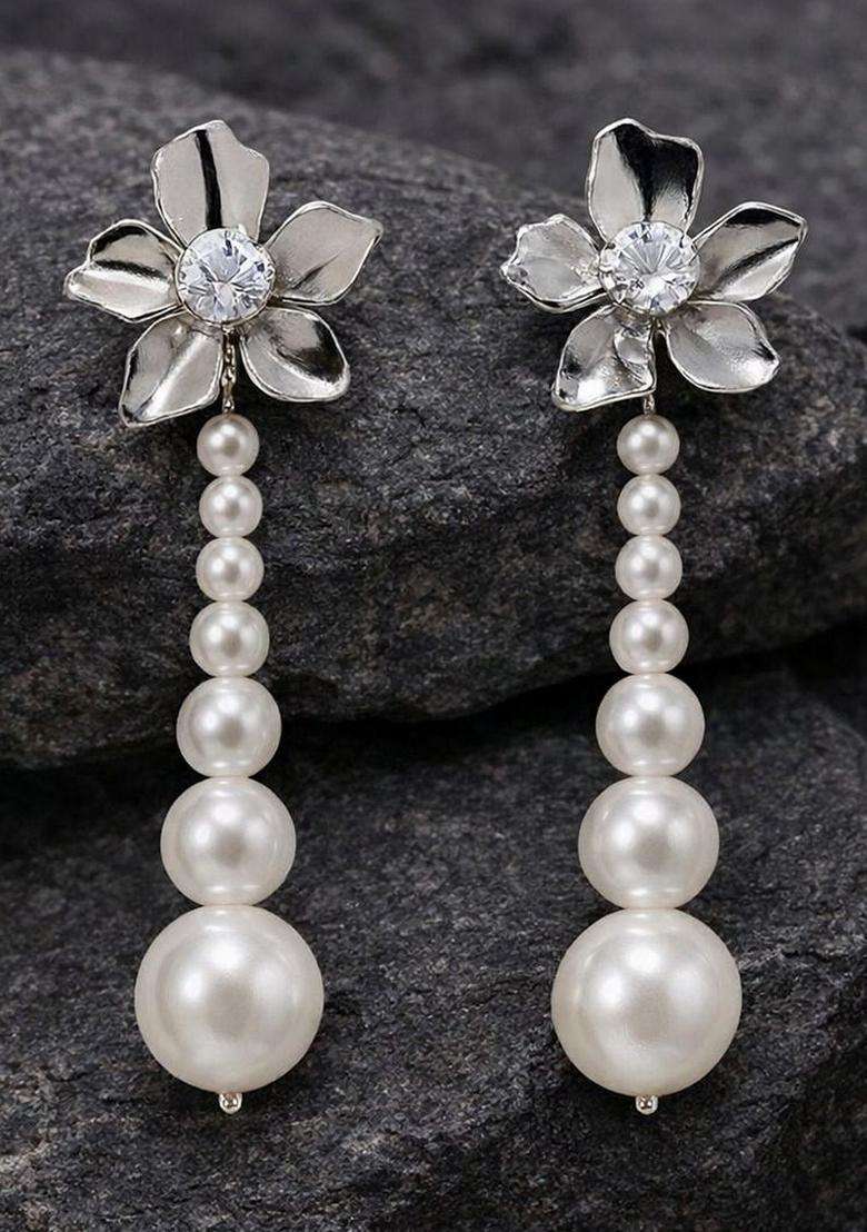 Silver-Plated Diamond Shaped Drop Earrings with CZ Stone for Women | Stylish Party & Everyday Wear | Gift for Her - Indya