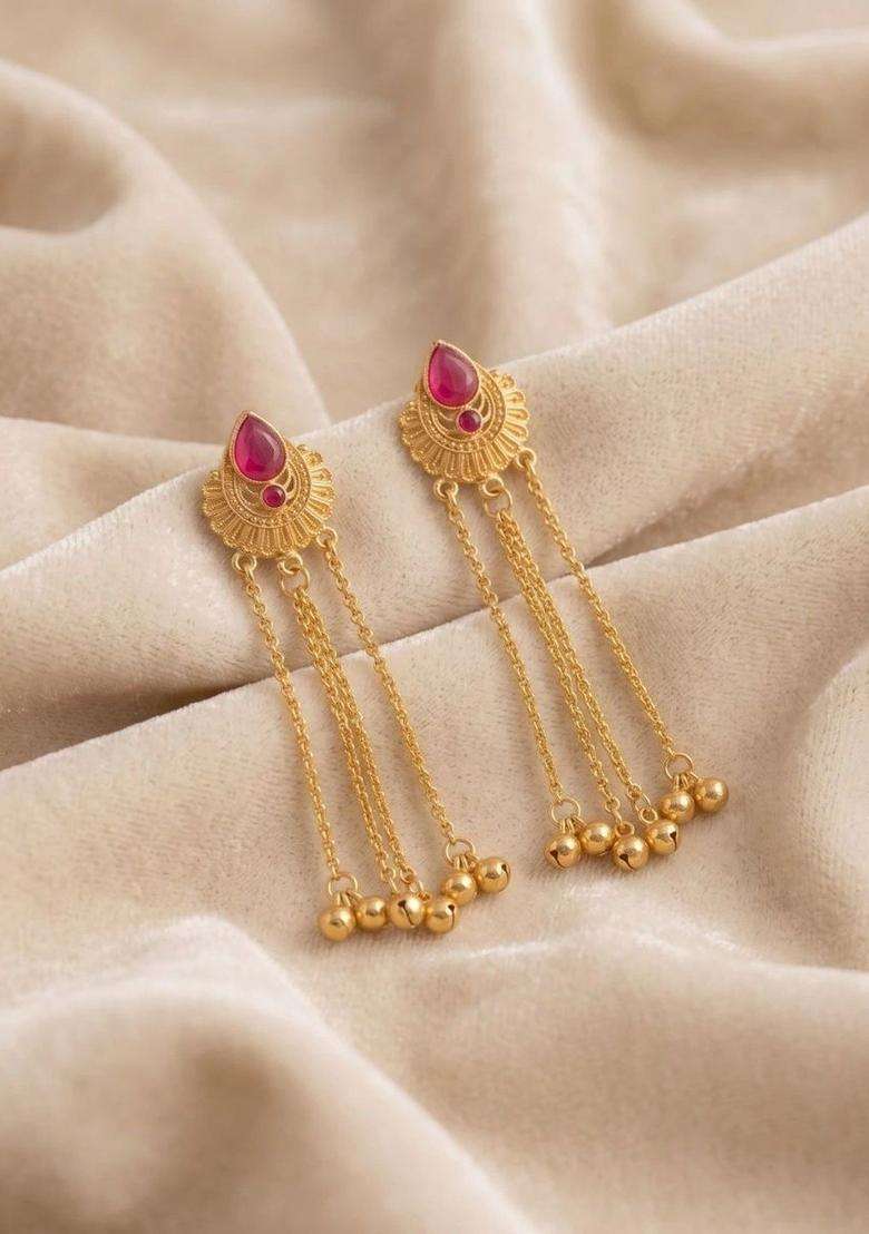 Gold-Plated Circular Drop Earrings for Women | Traditional Ethnic Jewellery for Wedding & Festive Wear | Gift for Her - Indya