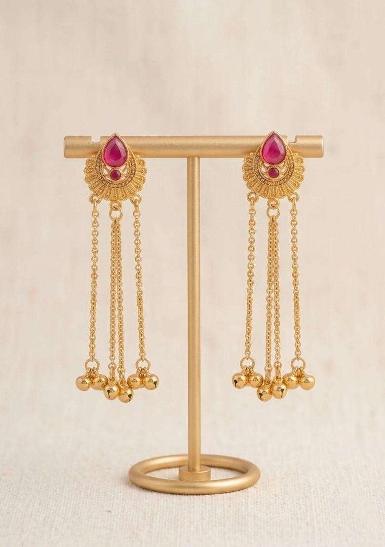 Gold-Plated Circular Drop Earrings for Women | Traditional Ethnic Jewellery for Wedding & Festive Wear | Gift for Her - Indya
