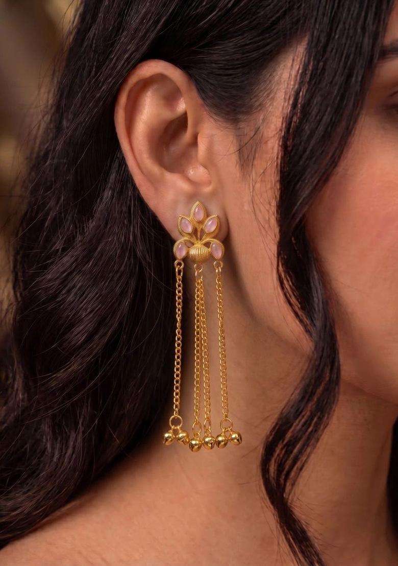 Gold-Plated Floral Drop Earrings for Women | Traditional Ethnic Jewellery for Wedding & Festive Wear | Gift for Her - Indya