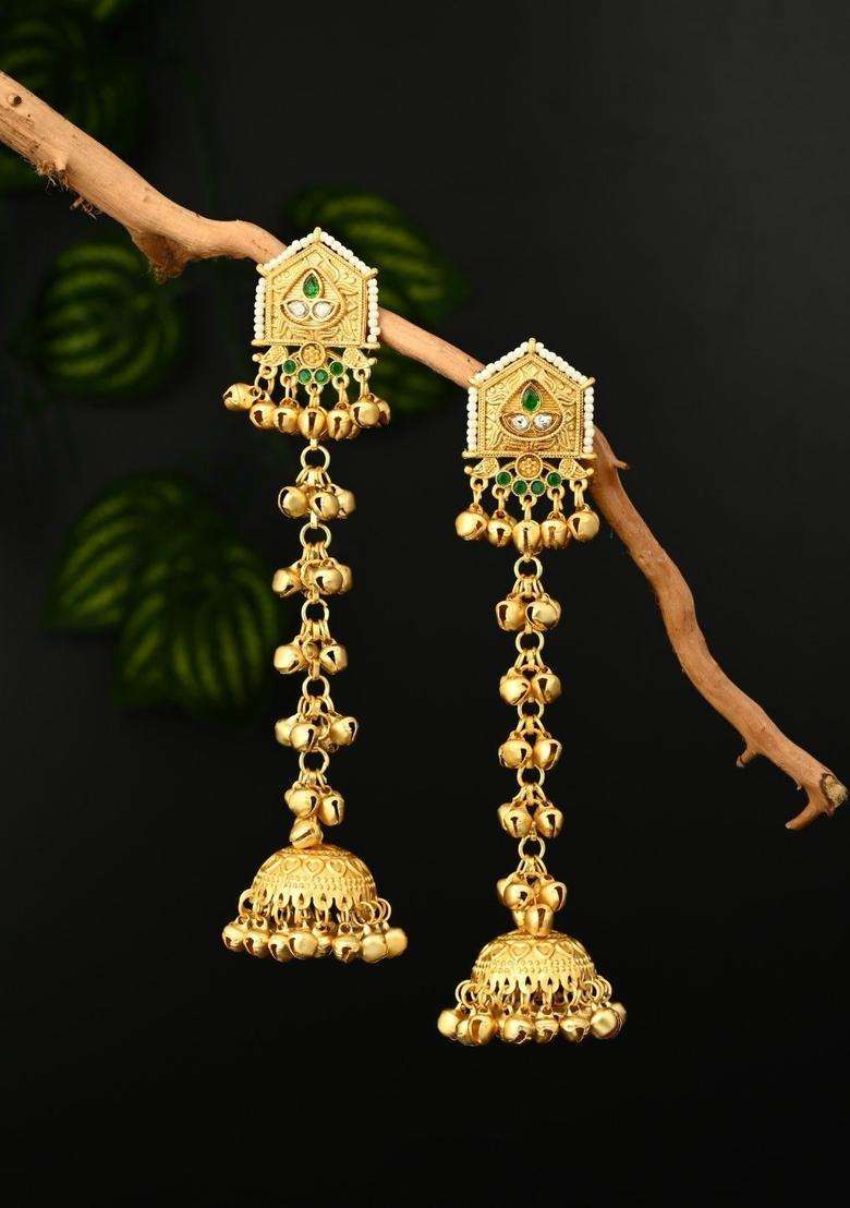 Gold-Plated Geometric Jhumkas Earrings for Women | Traditional Ethnic Jewellery for Wedding & Festive Wear | Gift for Her - Indya