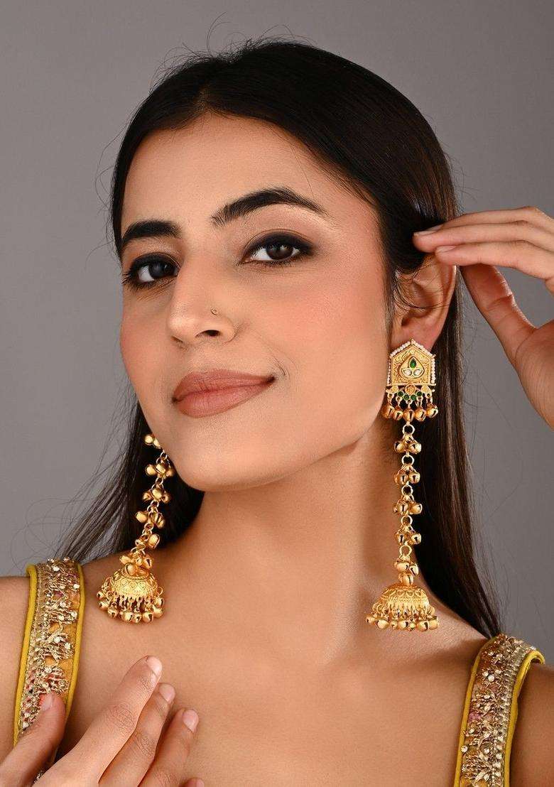 Gold-Plated Geometric Jhumkas Earrings for Women | Traditional Ethnic Jewellery for Wedding & Festive Wear | Gift for Her - Indya