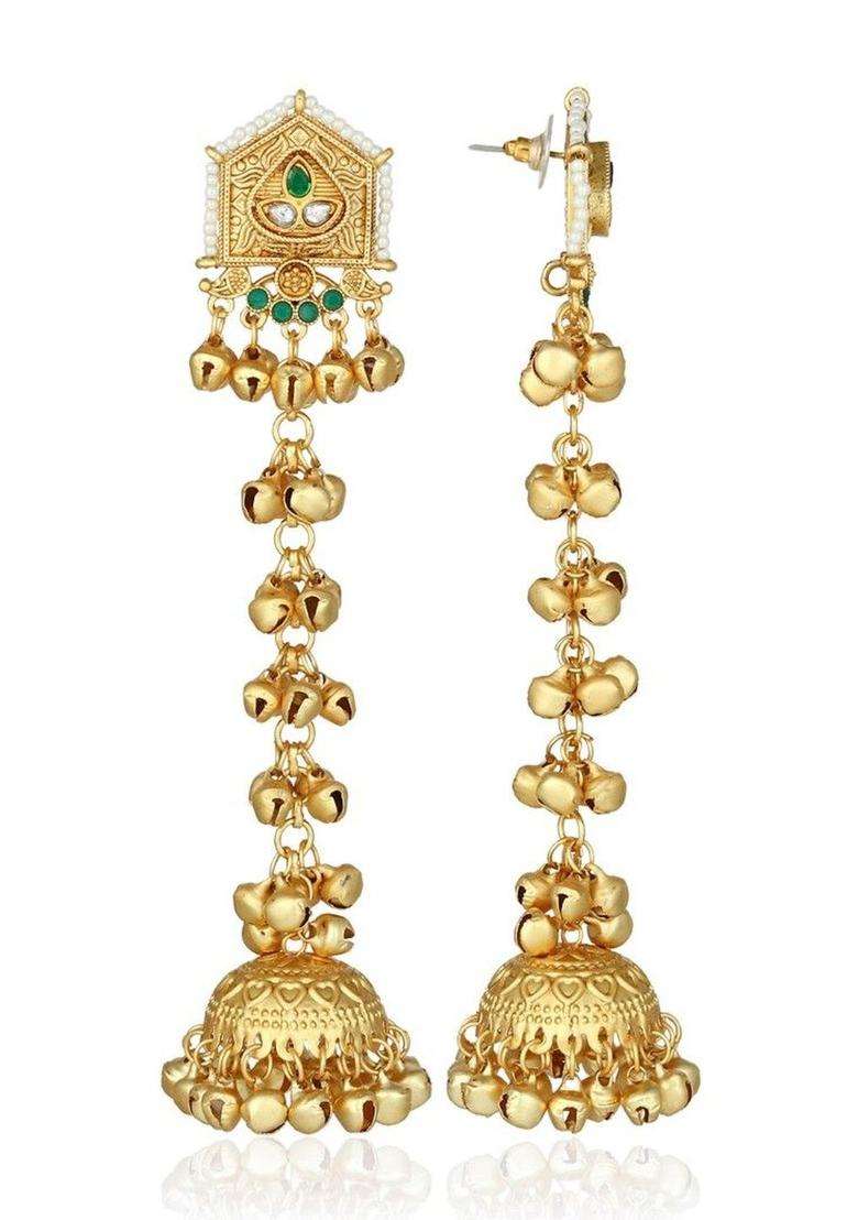 Gold-Plated Geometric Jhumkas Earrings for Women | Traditional Ethnic Jewellery for Wedding & Festive Wear | Gift for Her - Indya