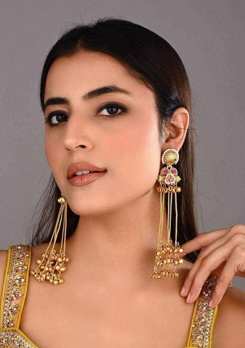 Gold-Plated Floral Drop Earrings for Women | Traditional Ethnic Jewellery for Wedding & Festive Wear | Gift for Her - Indya